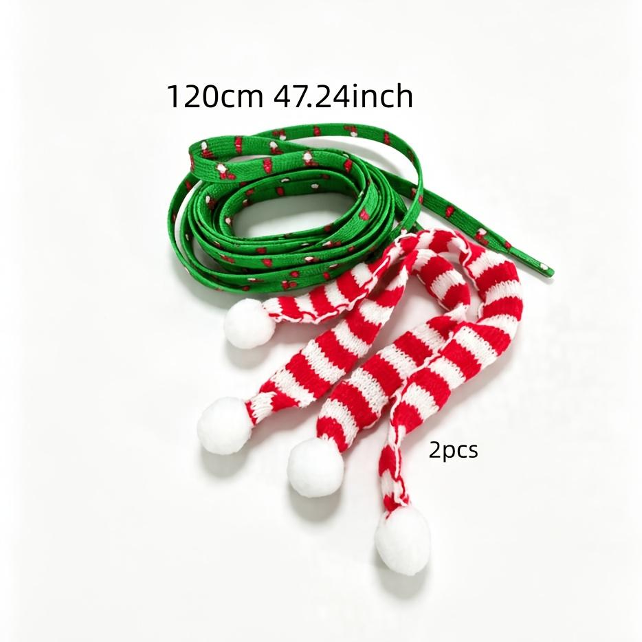 TEMU 1 Paar 120 cm weihnachtsgrüne Schnürsenkel, 2 rote niedliche gestreifte Quasten-Ornamente für Weihnachten, geeignet für Damen- Mädchenschuhe als