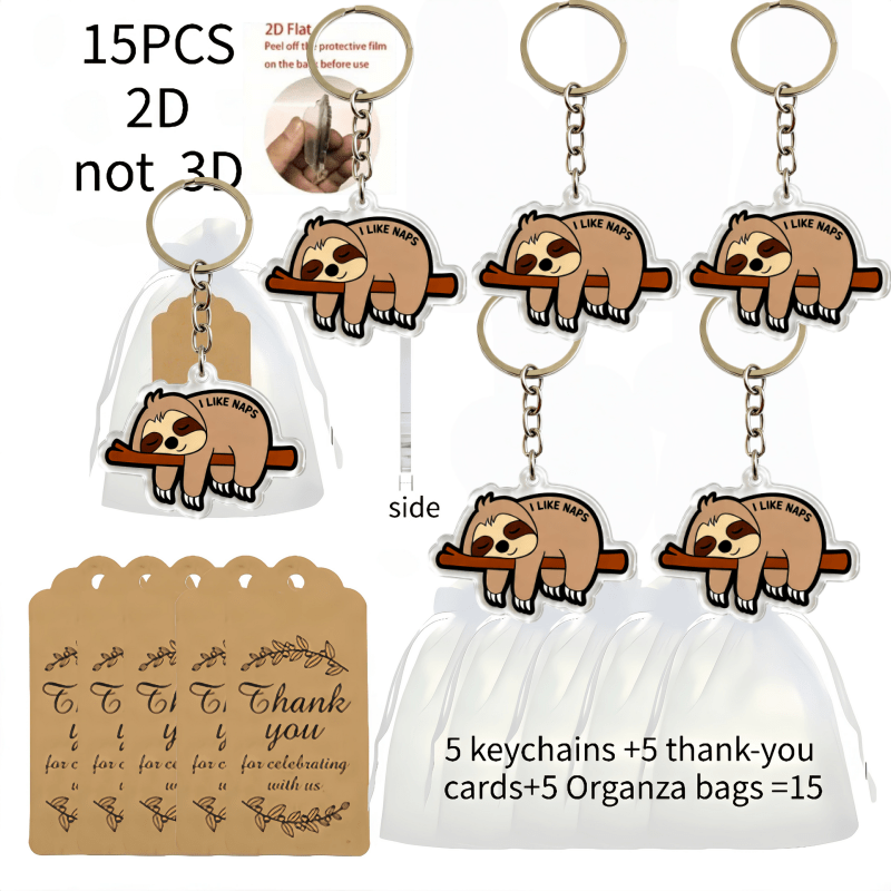 TEMU 2d Flat, 15pcs 2d Flat Acrylic "lazy Keychain" – Cute Sloth Animal Keyrings For Nap Lovers, Students, And Relaxation – The Gift For , Exam