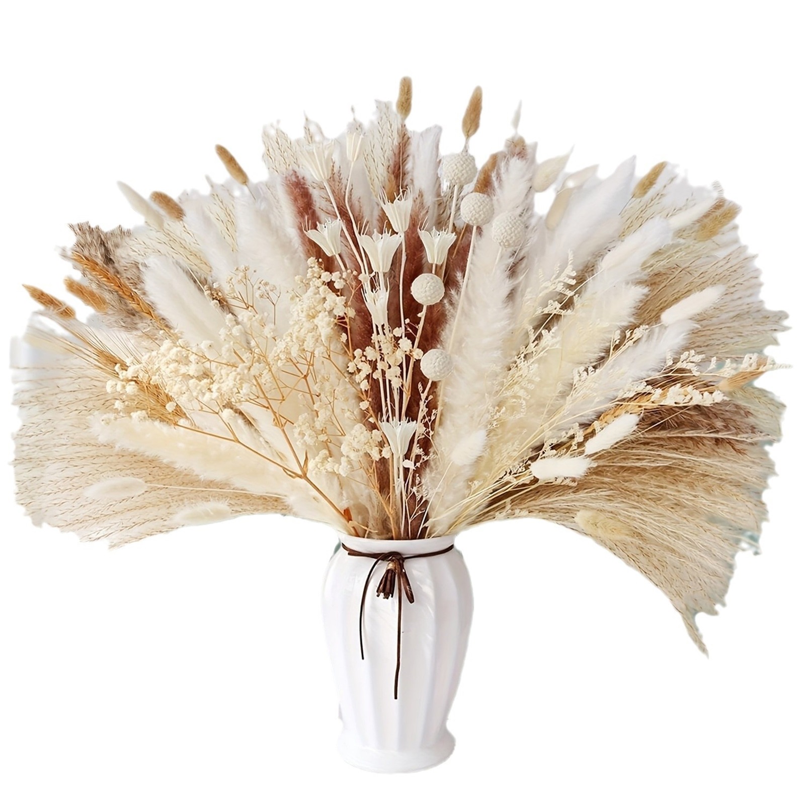 Image of 60pcs Dried Flower Bouquet | Natural Pampas Grass With Stems For Vase, Home Porch, Garden, Yard And More