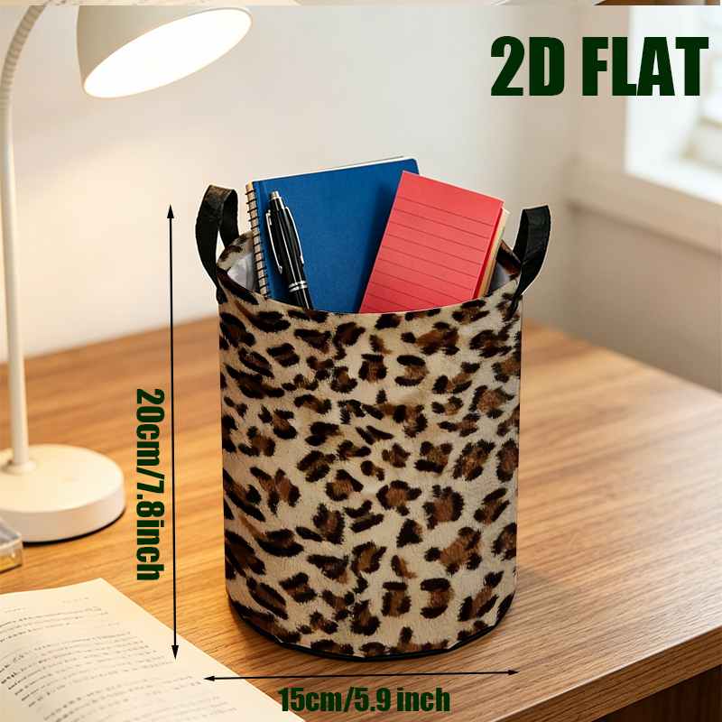 TEMU 2d Flat Home Goods Storage Basket Retro Leopard Texture Household Tidy Storage Basket Desktop Organizer Small Volume Foldable Neat Desktop