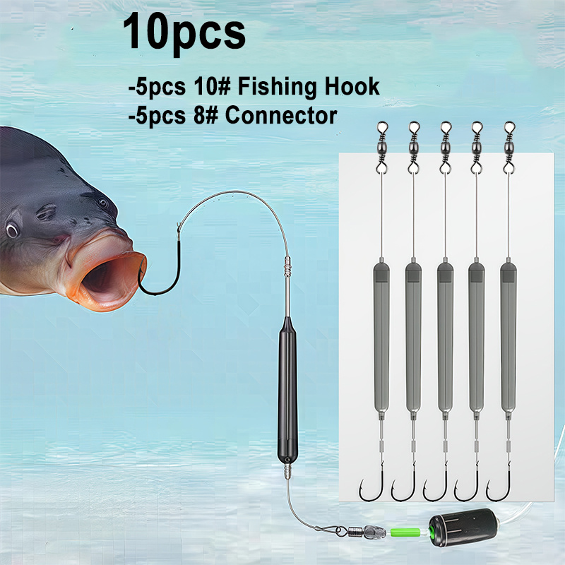 Image of 10pcs/set Bottom Fishing Hook & Stainless Steel , Anti-corrosion Hooks With 360° Rotation Swivels For Freshwater Saltwater