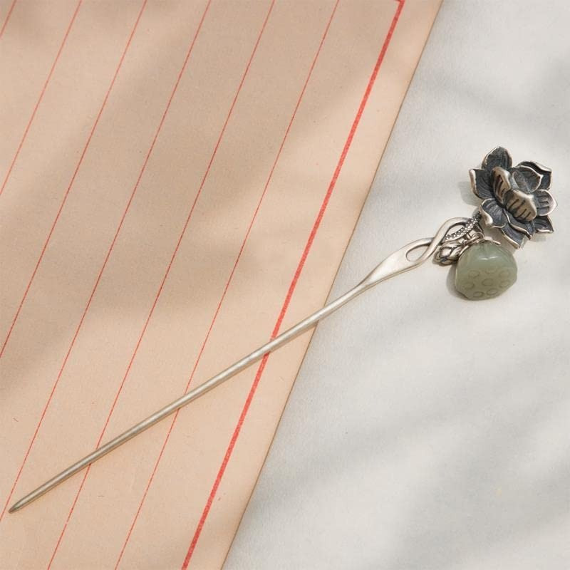 s925   for lotus flower hairpin chinese hanfu style hair sticks retro handmade hair clip hair accories for women girls long hair for lotus flower Product details 2