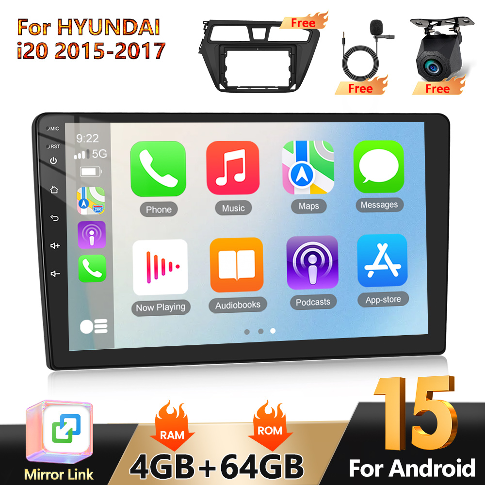 Image of For 15 [4+64gb] Car Stereo Radio-9 '' Hd For I20 2015-2017 With & Auto/ Carplay Voiture Pantalla Coche Support Built-in Wifi/bluetooth/double Usb -accessories Aftermarket Car Radio Replacement