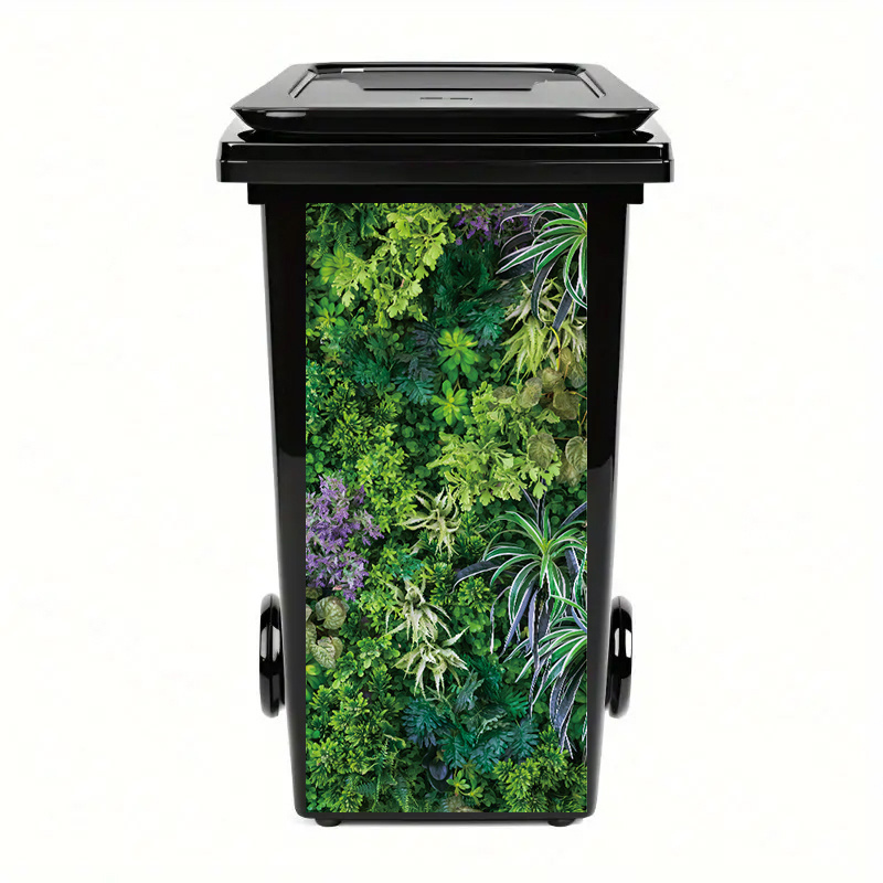 1pc Green Leaves Outdoor Self-adhesive Waterproof Plants Forest Mural Outdoor Trash Can Poster Garbage Decoration Decals
