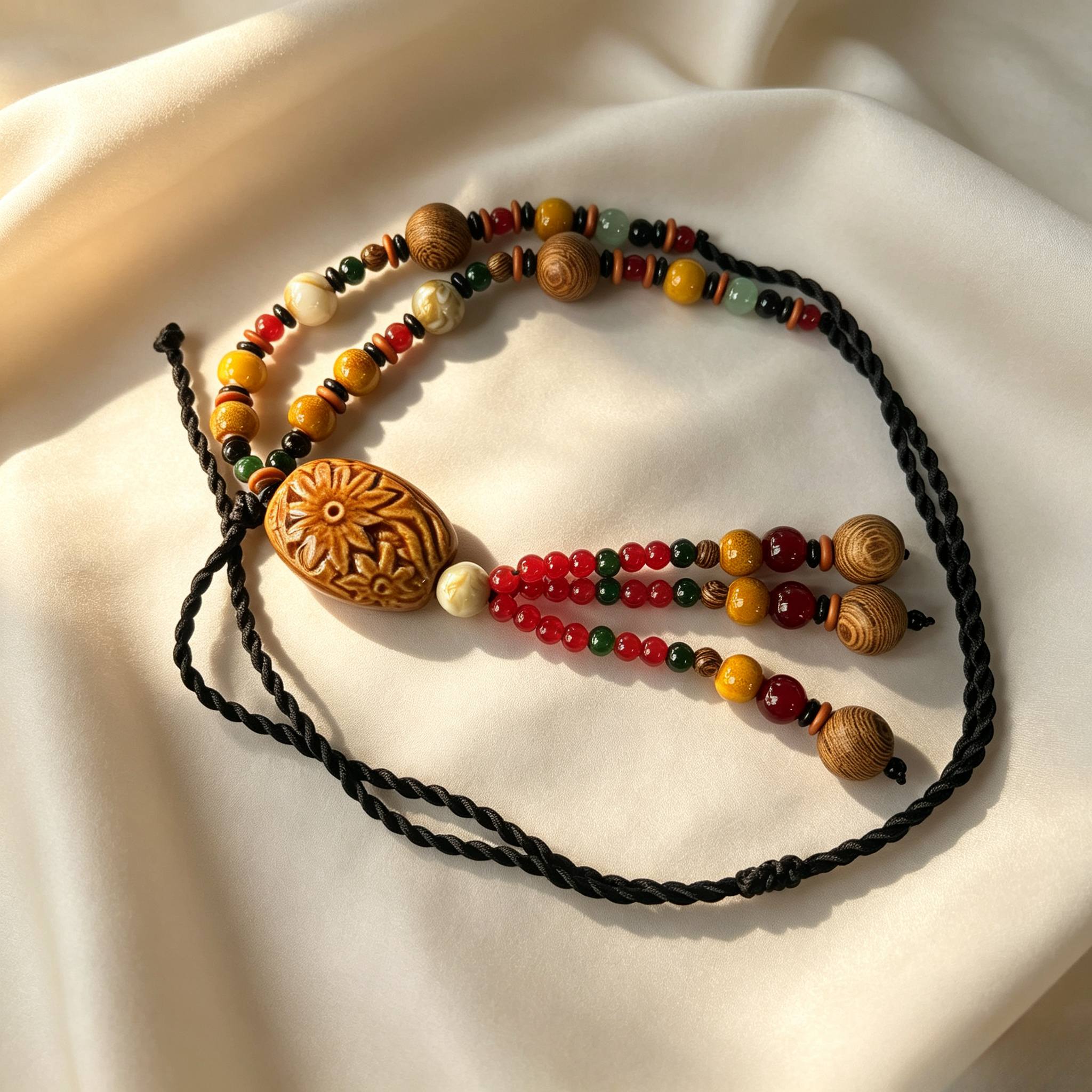 Ethnic Style Long Sweater Chain Necklace with Ceramic Tassel
