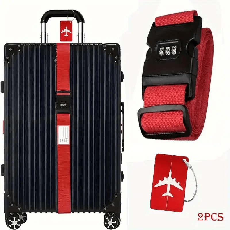 TEMU 2pcs Travel Accessories Set (1 Luggage Strap + 1 Luggage Tag), Adjustable Luggage Strap With Combination Lock, -the-dark Packing Strap, Stylish
