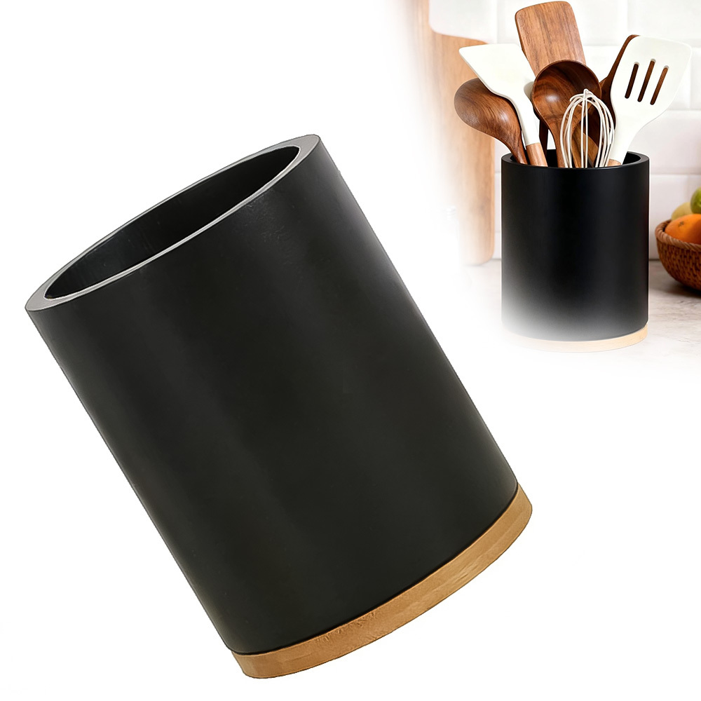 Rotating Utensil Organizer With -mounted Spinning Shelf - Space- Vertical Cutlery Holder Suitable, Pantry, Dining Table - Plastic Knife & Fork Storage, No Installation Required, Black