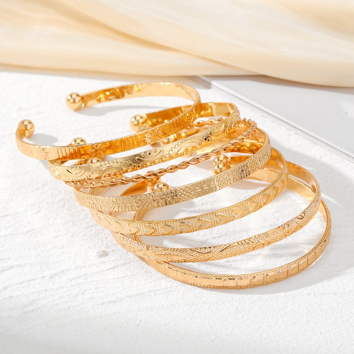 7pc Stylish Engraved Open Bracelet Set