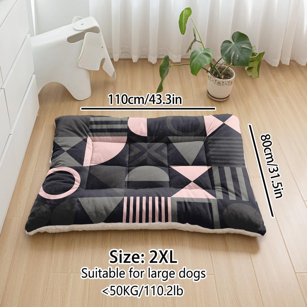 TEMU Oversized Plush Dog Bed Sofa, Geometric Splicing Printing Dog Crate Pad, Machine Washable Dog Bed, Kennel Pad Mat, Suitable For Small Dogs,