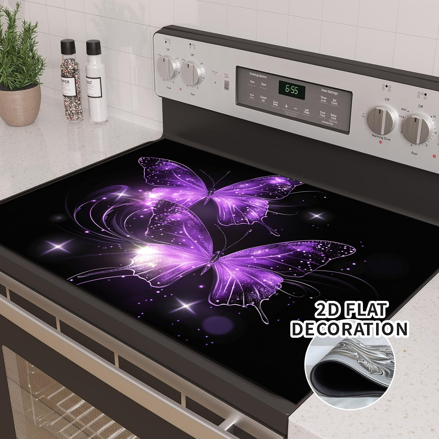 TEMU 2D Platte Geïntegreerde Kookplaat Vervangende Decoratieve Kit, Klassiek Eendelige Afdekking - Inductie Kookplaat Beschermer Rubber Mat, Biedt