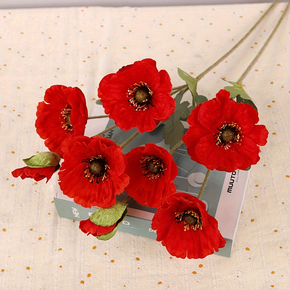 8pcs 2 Bunch/set Large Branch Poppy Artificial Flowers With Velvet Poppy For Indoor Home And Wedding Photography Artificial Poppy Flowers