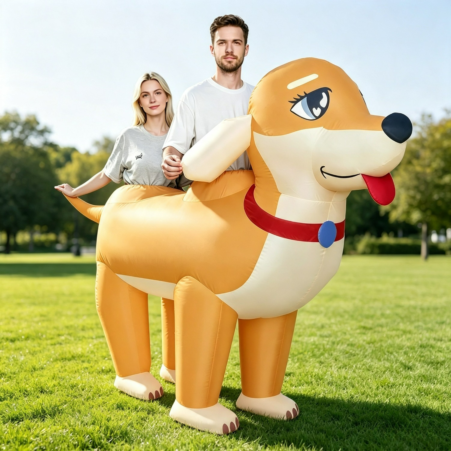 Image of Inflatable Dachshund Dog Costume For Adults, 2.55m Funny Dog Costume, Halloween Party Carnival Cosplay Outfit For Men And Women