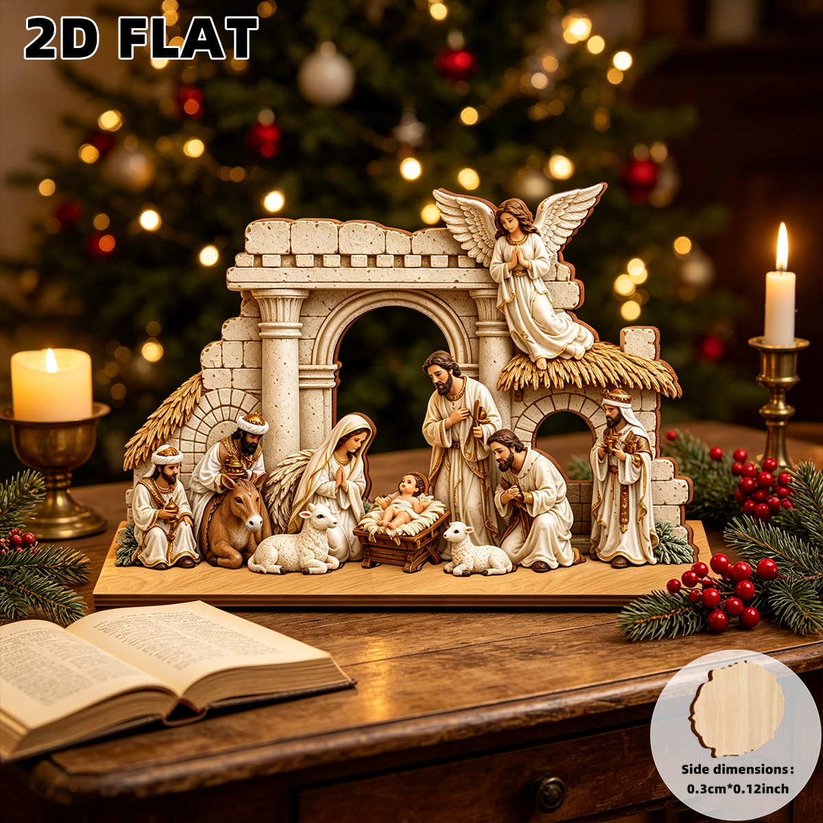 TEMU 2d Flat, 1pc Christmas Wooden Decorative Plaque, Nativity Of , Christmas Eve, Party Decoration, Gift, Desktop Office, Home Decor Ornament,