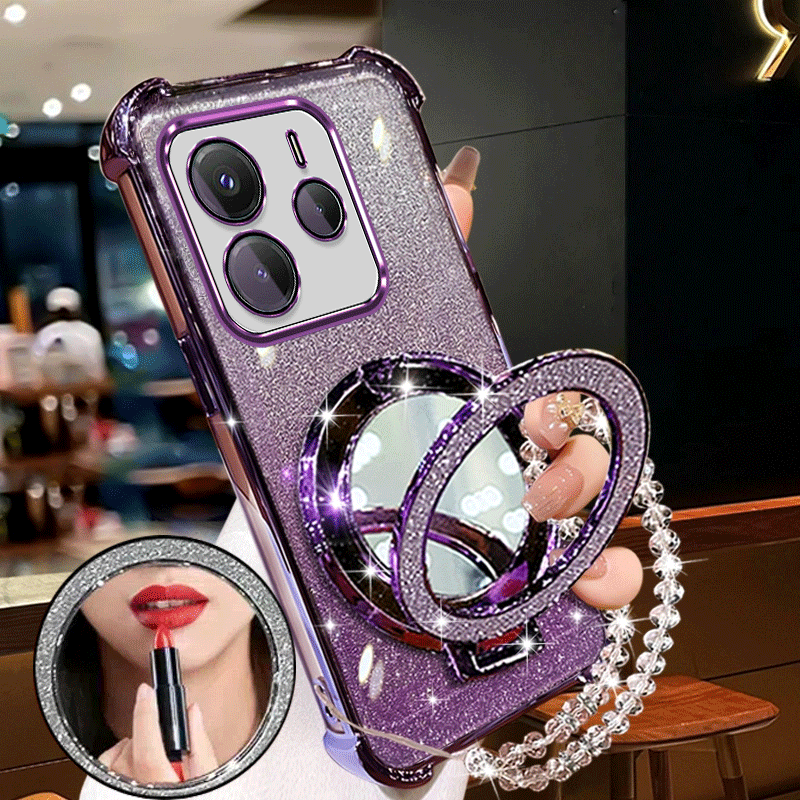 TEMU para Teléfono - para Redmi Note 14 4G Note 14 5G, Carcasa con en Esquinas, Espejo de Maquillaje, Soporte, Nueva Carcasa Blanda con Brazalete