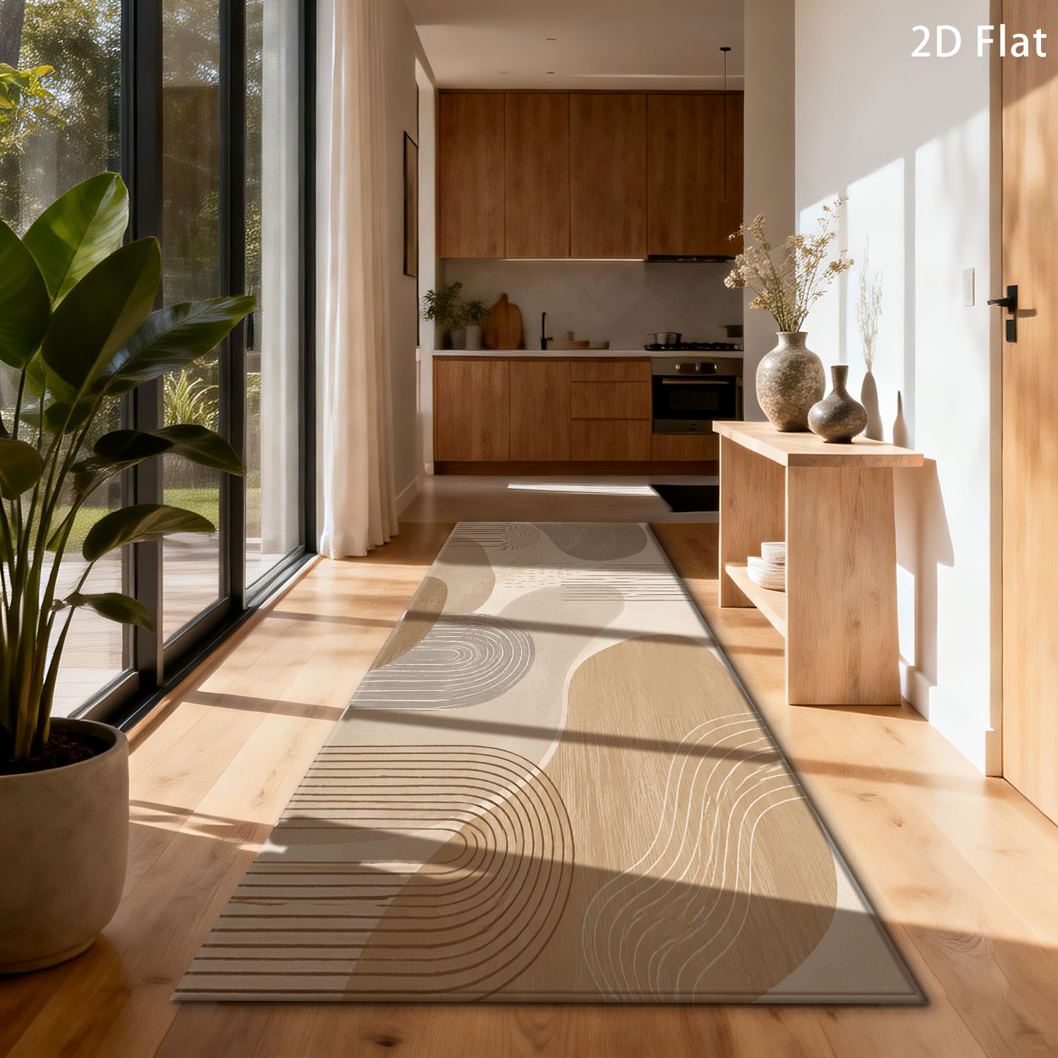 TEMU 2d Flat 1pc Kitchen Hallway Long Runner Rug, Soft Arc Leisure Style, Home Decor Bedside Mat, Suitable For Room, Laundry Room, Balcony, Bathroom
