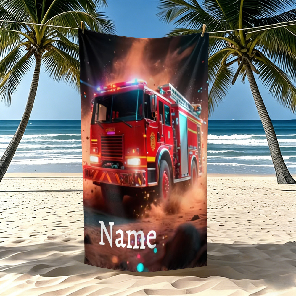 TEMU 2d Flat, A Truck Pattern Beach Bath Towel With Customizable Name Text, In 4 Sizes And 2d Flat Design. Suitable For Outdoor Travel, , Camping,