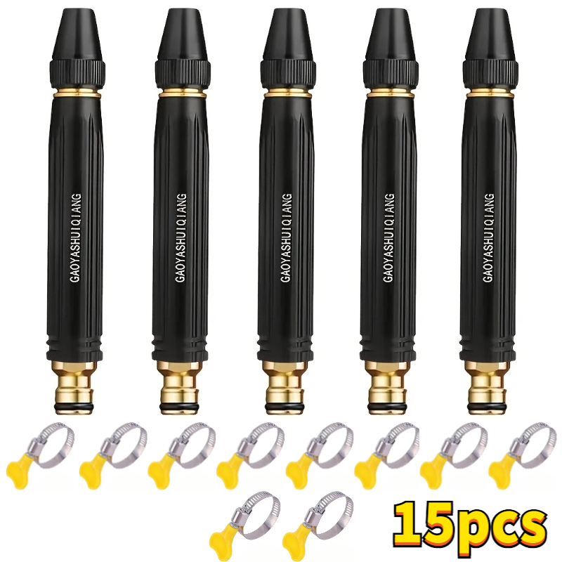 TEMU 15pcs/set 5 Sprinkler 10 Fixing Portable High Pressure Car Water Gun Adjustable Spray Nozzle Hose Rust Proof Plastic Durable Lightweight