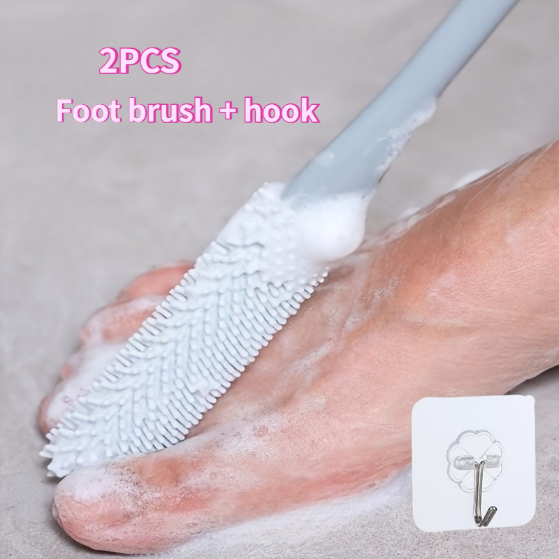TEMU 2pcs Set (bath Brush And Hook) Long-handled Foot Care Brush, Including Scrubber And Cleaning Brush, Made Of Soft Material, Gently Removing Old