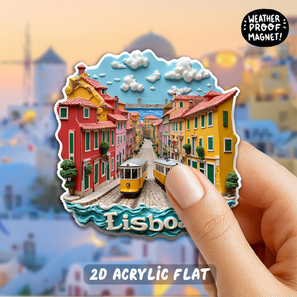 TEMU 2d Flat 1pc Lisbon Fridge Magnet - Portuguese Travel Souvenir, With Cobblestone Street And Design, Acrylic Decoration, Ideal For Travel