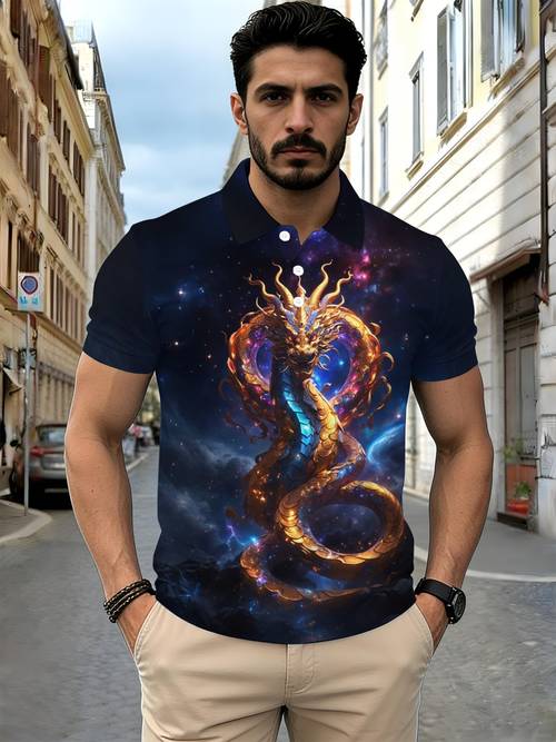 item picture summer mens short sleeve shirt with dragon print fashionable and breathable design for casual wear outdoor activities travel or daily use lightweight and in color