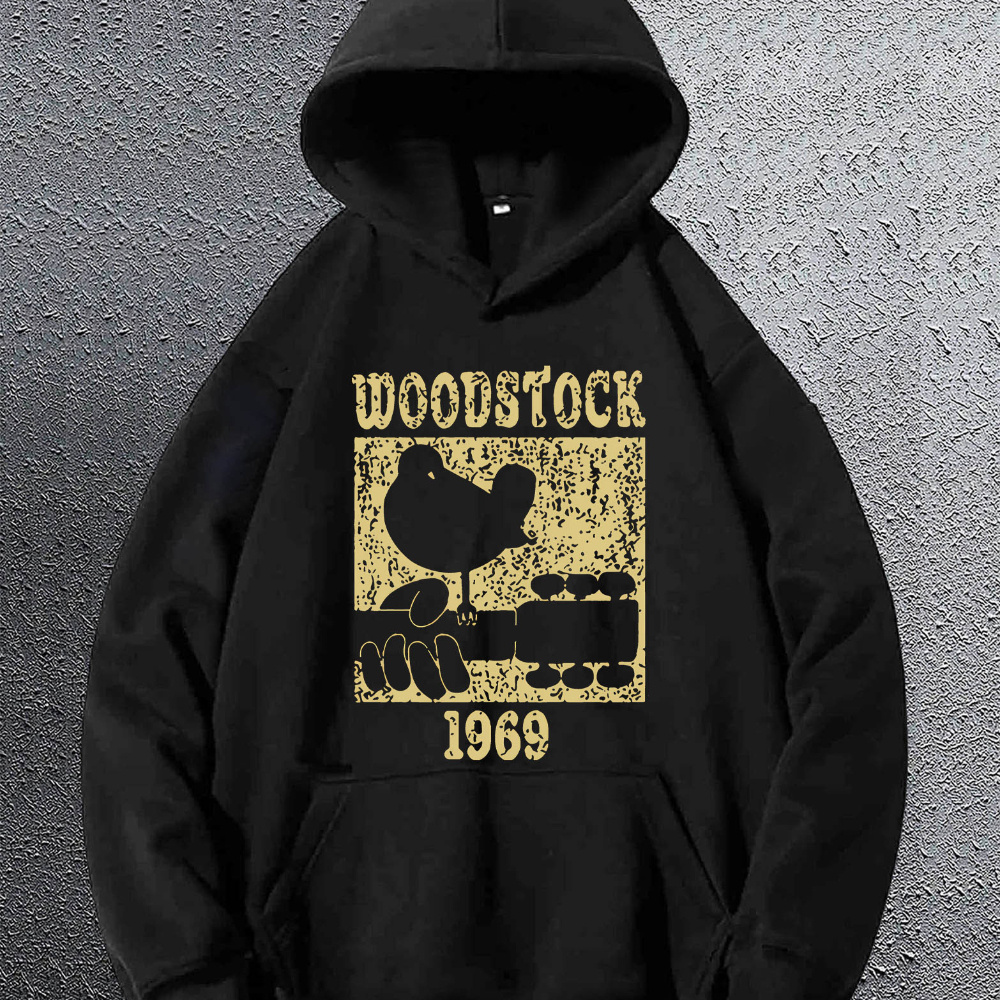 

Sweat à capuche Woodstock 1969, en polyester décontracté avec un d'élasticité, imprimé géométrique d'oiseau et de guitare, sweat à capuche à manches longues avec poche , coupe pour toutes les .