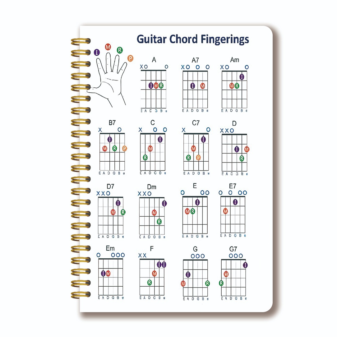 E-shop 1 Spiralnotizbuch für Gitarrenakkorde Griffbilder, mit Doppelspirale für ein glattes Umblättern Schutz vor Seitenverlust. Die Innenseiten
