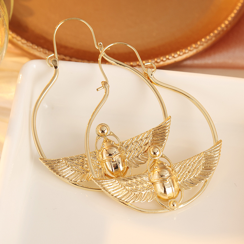 TEMU Boucles d'oreilles YOYO 3 de sculpté, adaptées français, grands créoles plaqués avec crochet à ressort de , style égyptien vintage pour , les
