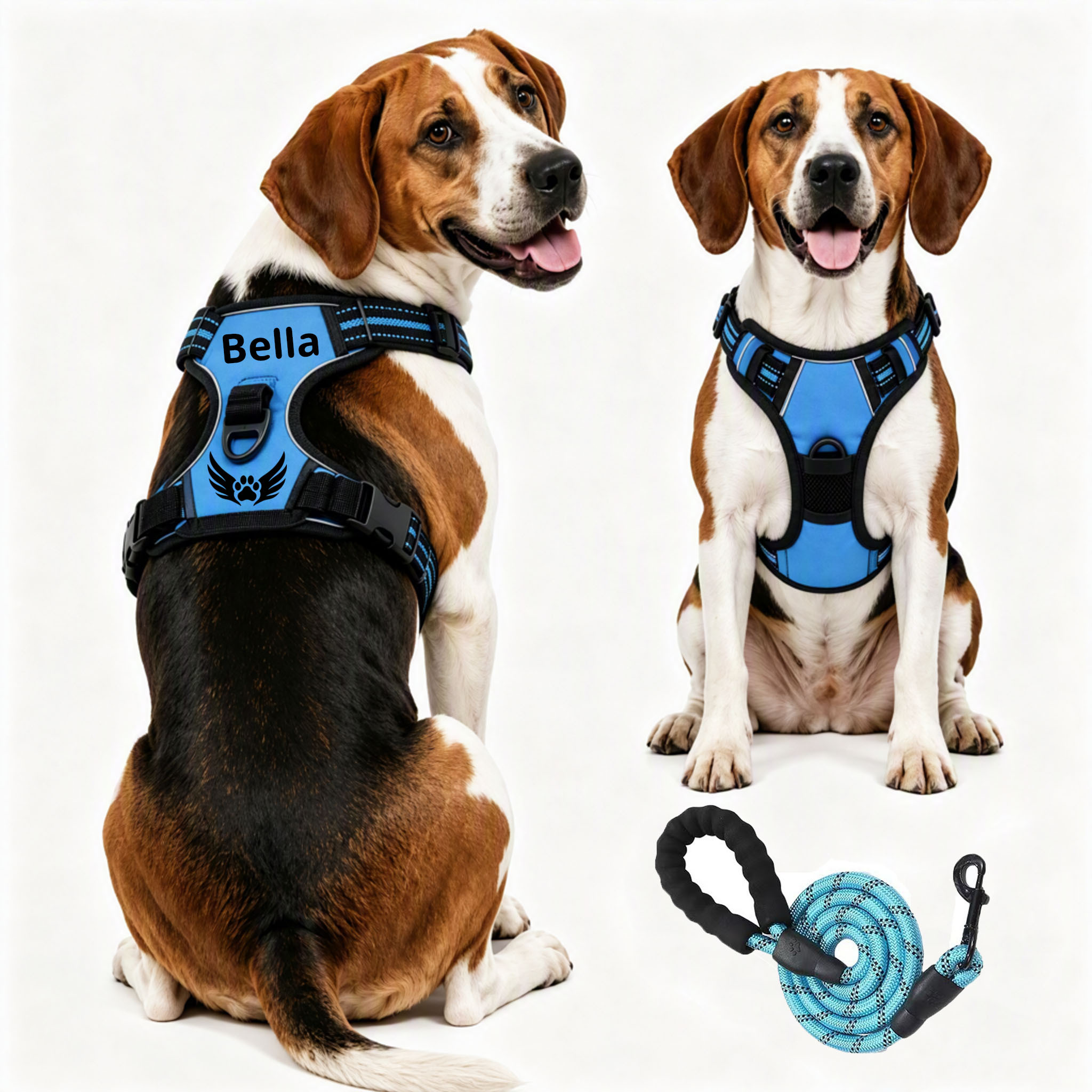 TEMU Pet Chest Harness And Leash Set With Reflective Strips Anti-bite Anti-bite High-quality Fabric Durable Pet Vest And Leash Customizable Name