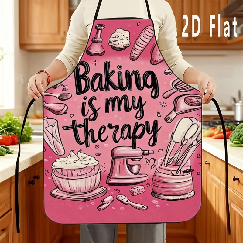 TEMU 1pc "baking Is " Printed Apron With Adjustable Waistband, Unisex Cooking Apron, Perfect For Home Baking, 20.5" X 28.5" (52cm X 73cm)