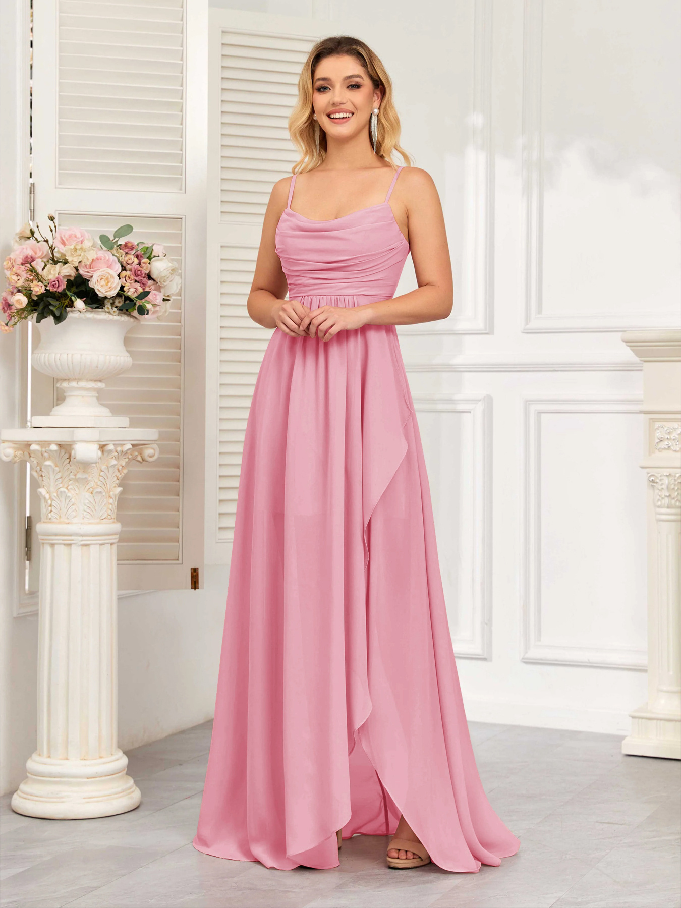 strapless open back dress Pleated With Side Slit Detail Round Neck Dress — Common Roots Boutique main image 0