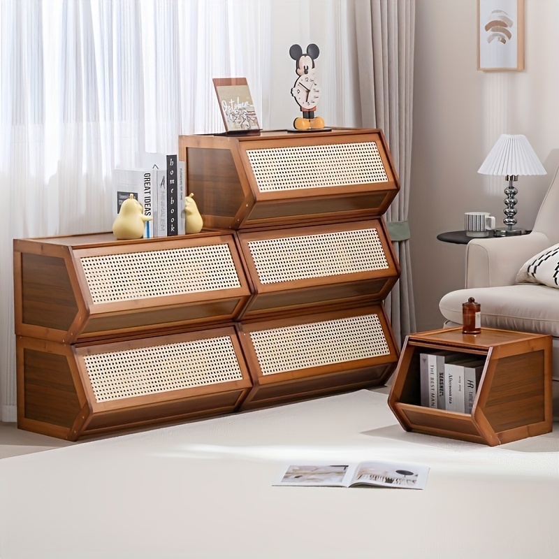 2026   klassischer vintage bambus-holz aufbewahrungsschrank, großes fassungsvermögen stapelbarer aufbewahrungskasten mit mesh-belüftungstür, mehrere größen zur auswahl, ideal für wohnzimmer, schlafzimmer, arbeitszimmer, heimorganisation, steigert das  ,   für verschiedene szenen