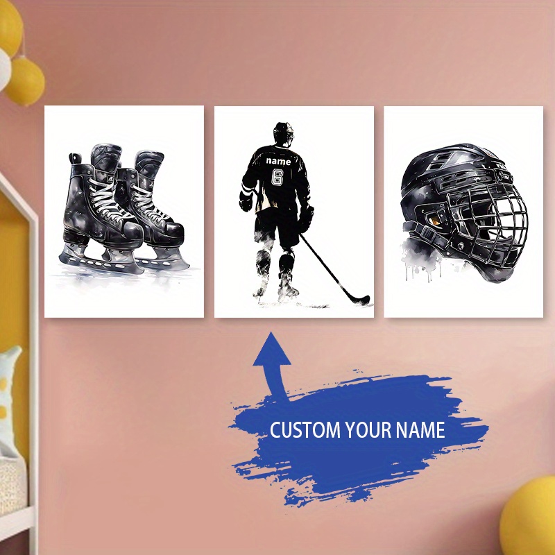 

Ensemble de 3 Toiles Cadre - Affiches d'Art de Hockey sur Glace, de Maillots, pour d'Adolescent, Salon, Décoration de Couloir, Fibre de Polyester, Multicolore/Blanc