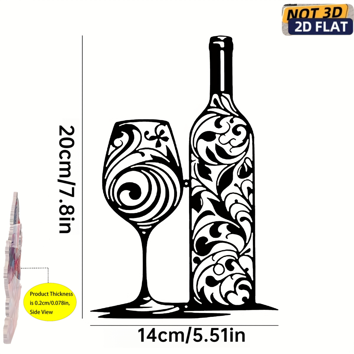 TEMU 2d Flat Printing, Elegant Acrylic Wine Bottle Wall Art With Black Swirl Pattern - , Kitchens, Or Restaurants - Ideal Gift For Wine Enthusiasts -