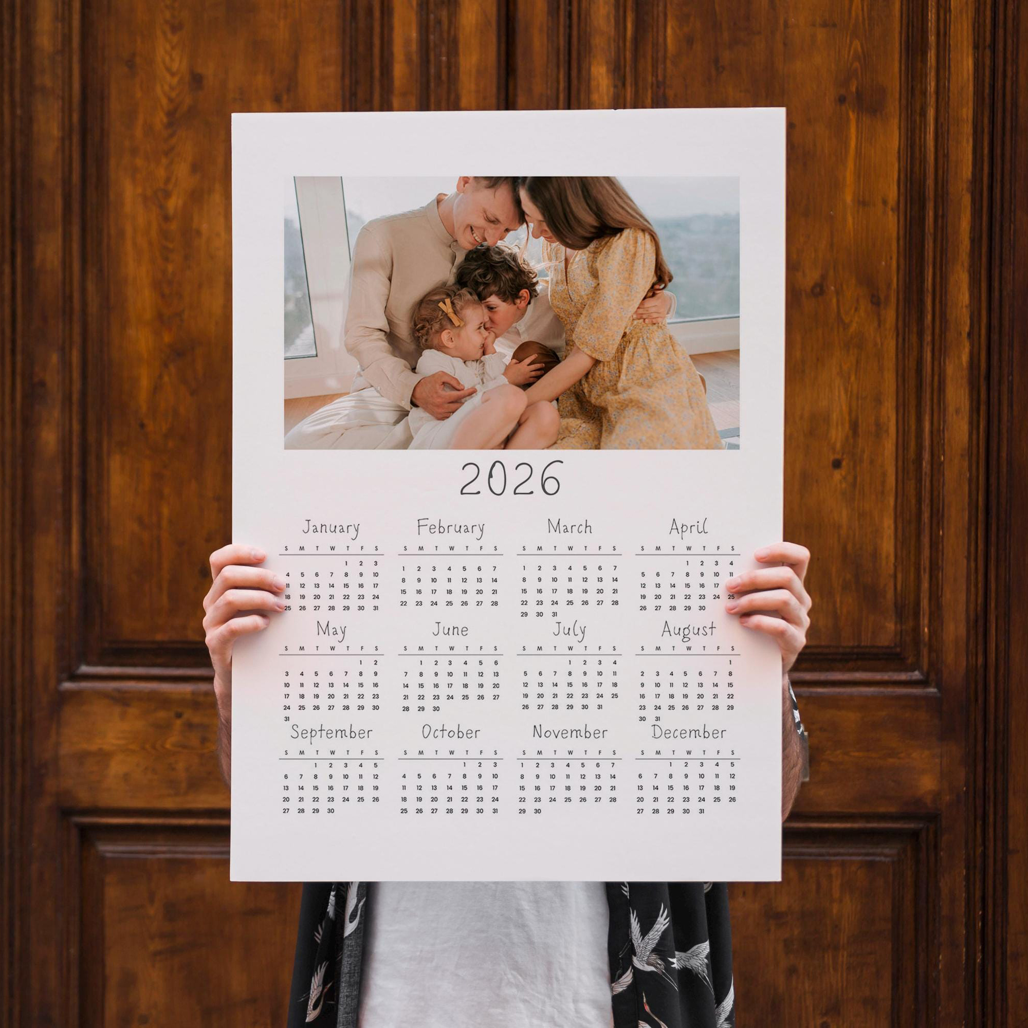TEMU 2d Flat, 2d Flat, 2d/flat, 1pc, Unframed, Personalized Family Photo Calendar 2026 Canvas Print, Custom Wall Art With Moments Portrait, Boho Home