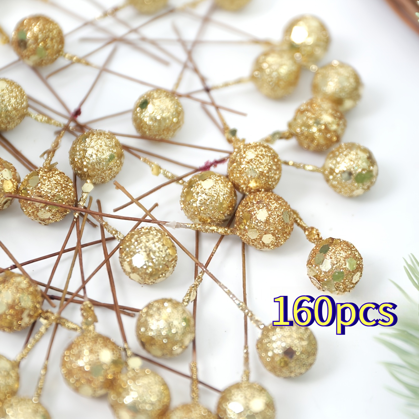 TEMU 160 pz Accessori Decorativi Natalizi con Perline di Paillettes a Rosa Glitterate e Perle, Materiali per Fai da Te e Albero di Natale in Schiuma,