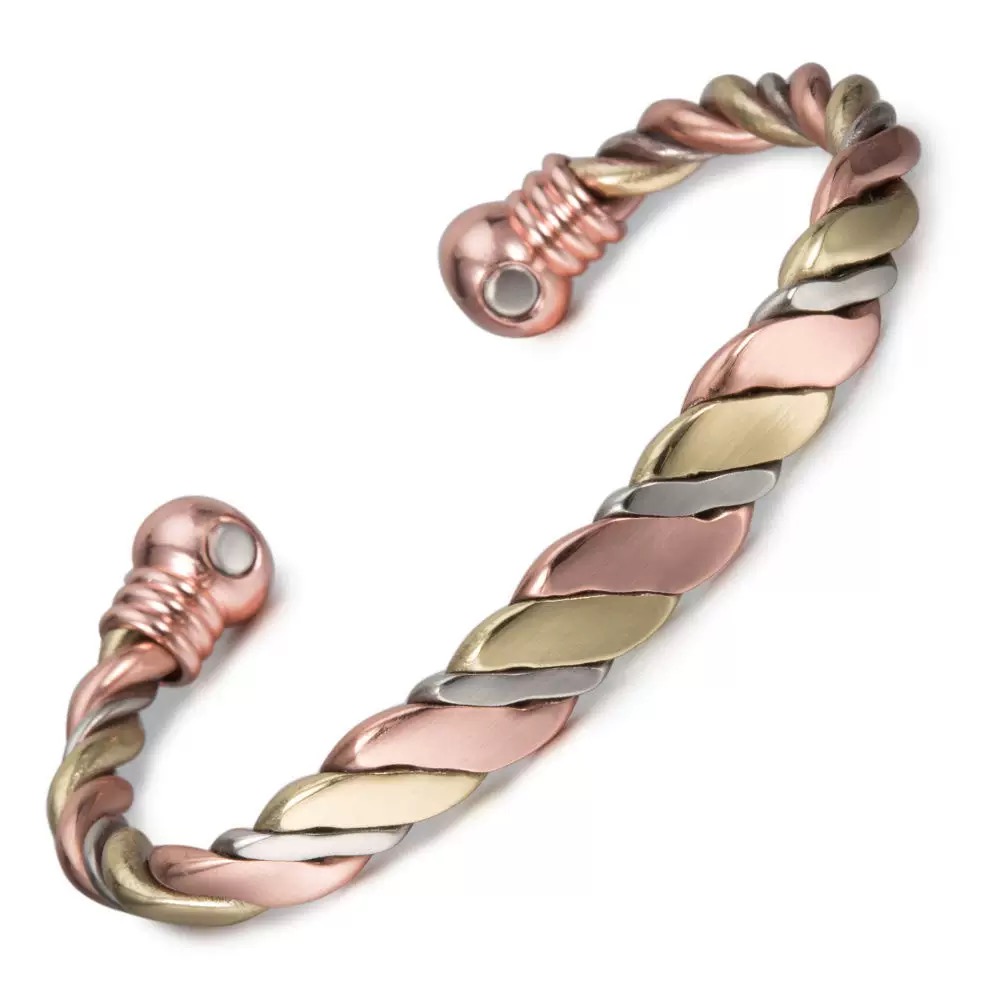 TEMU 1pc Adjustable Open Magnetic Bracelet - Three-color Braided Copper Jewelry, Hidden , Unisex, Durable And Multifunctional, Suitable For Casual Or