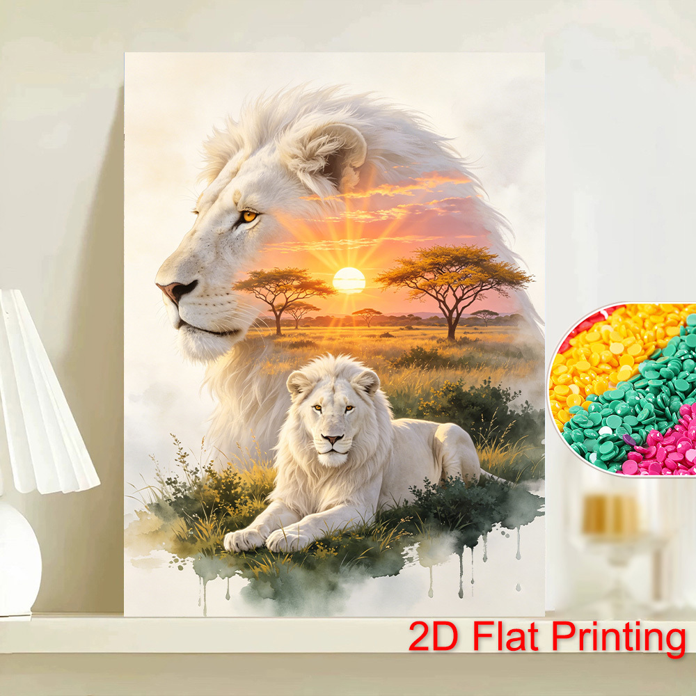 TEMU Kit de Peinture Diamant 5D Lion, Paysage de Prairie, Ensemble d'Art Diamant Rond Complet, Mosaïque de Diamant, Convient aux Débutants Adultes et
