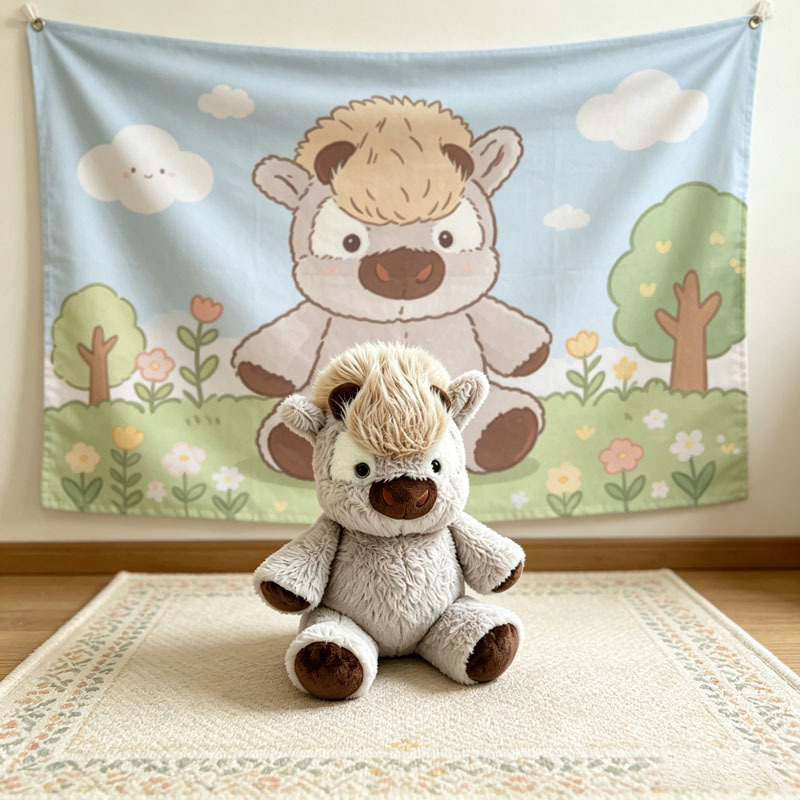 Running Gray Highland Cow Plush Toy