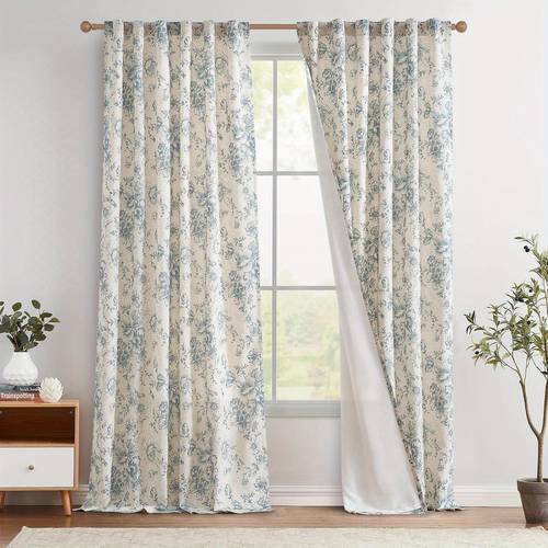 floral curtains for living room with print lined linen curtains with rod pocket back tab farmhouse patterned drapes for bedroom window 2 panels home decor set