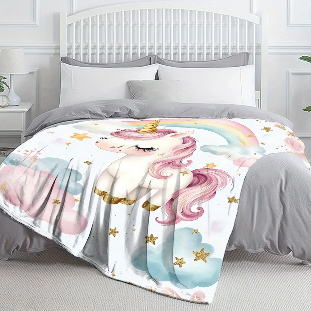 TEMU Cute Unicorn, Unique And Cool Blankets, Lightweight Flannel Household Items, Bedding Blankets, Suitable For Sofa Beds, Travel Camping, Living