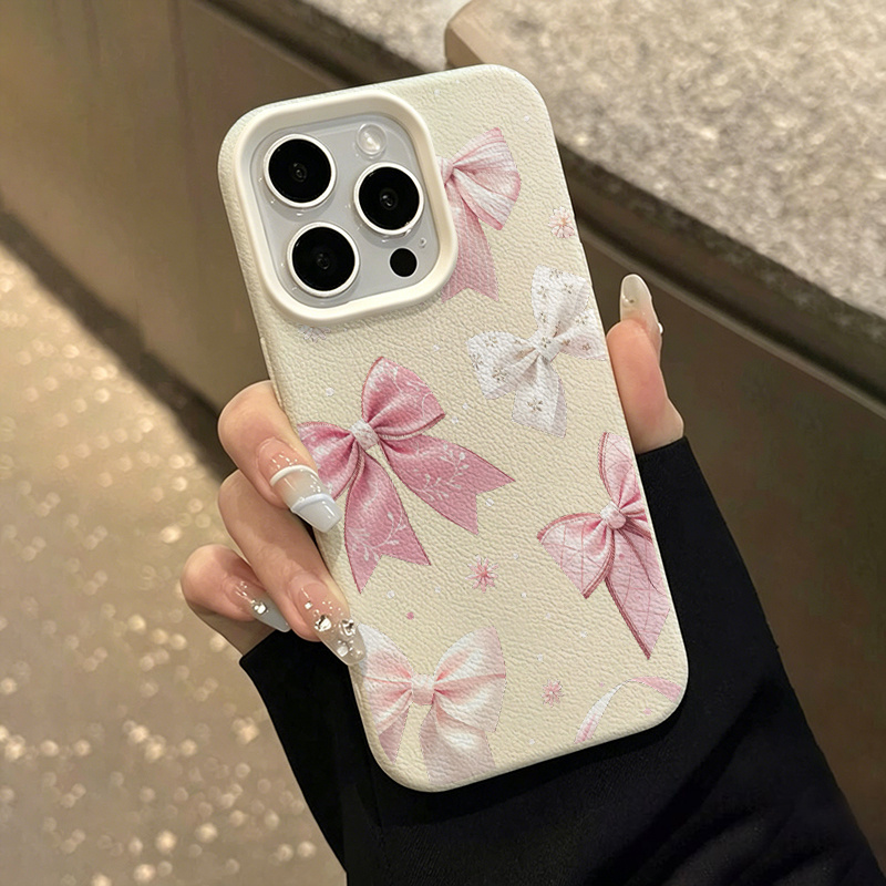 TEMU Phone Case: 1 Pink Bowknot Polka Dot Pattern Lychee Texture Full-coverage Tpu Phone Case, Suitable For Iphone 11 12 13 17 Pro Max