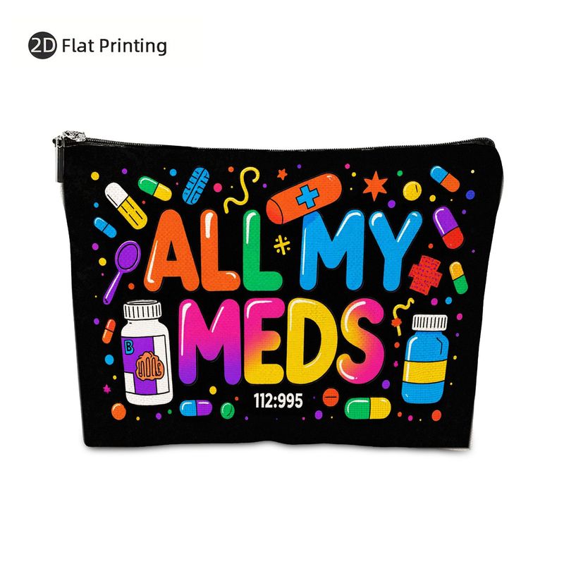 TEMU 1pc Funny " Meds" Medication & Bandage Design Cosmetic/medicine Organizer Bag - Pill Case Suitable For Women, Nurses, Doctors - Portable Travel