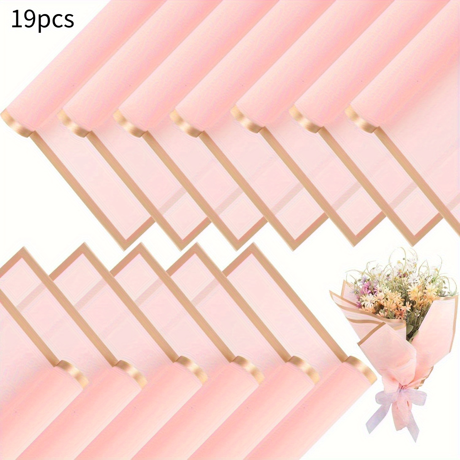 E-shop 19 Blätter elegantes koreanisches Blumen-Geschenkpapier mit goldener Kante, mattes Papier geeignet für Geschenkverpackung Blumendekoration