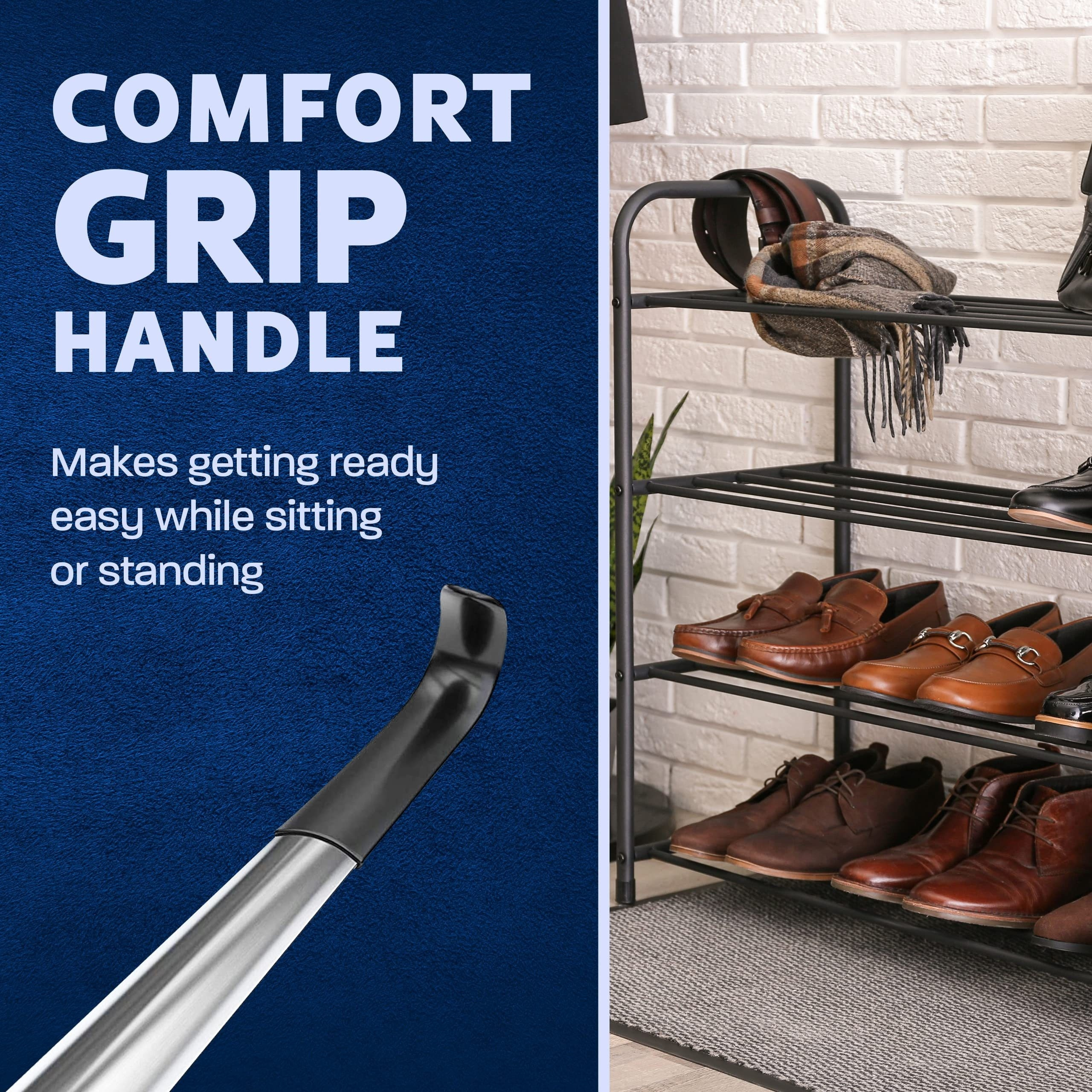 1 Extra-Long 41.91-Inch Stainless Steel Shoe Horn for Seniors - Anti-Slip Comfort Grip, Durable Metal Construction, Easy to Use by the Elderly, Disabled, and Those with Limited Mobility