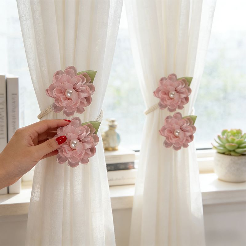 2pcs Of Flower Curtain Straps, Style French Soft Gauze Curtain Decorative Straps In Styles