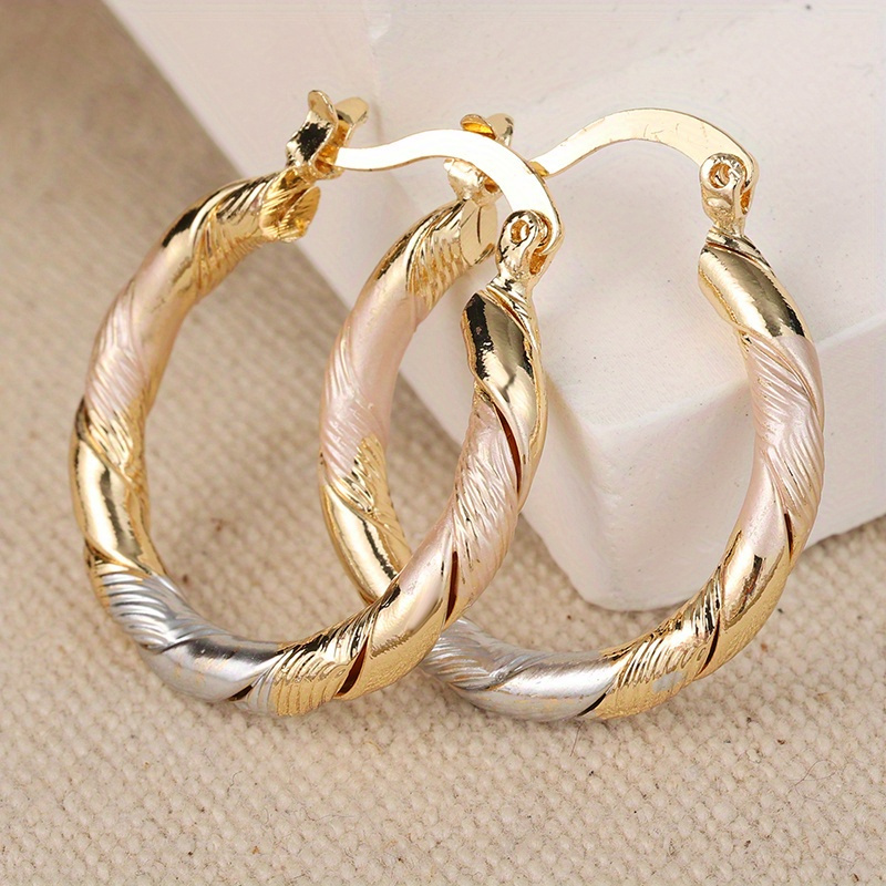 TEMU Elegant & Classic Twisted Hoop Earrings, Golden And Silvery Round Hoops, Minimalist Fashion Accessories For Women, Wedding, Party, And Birthday