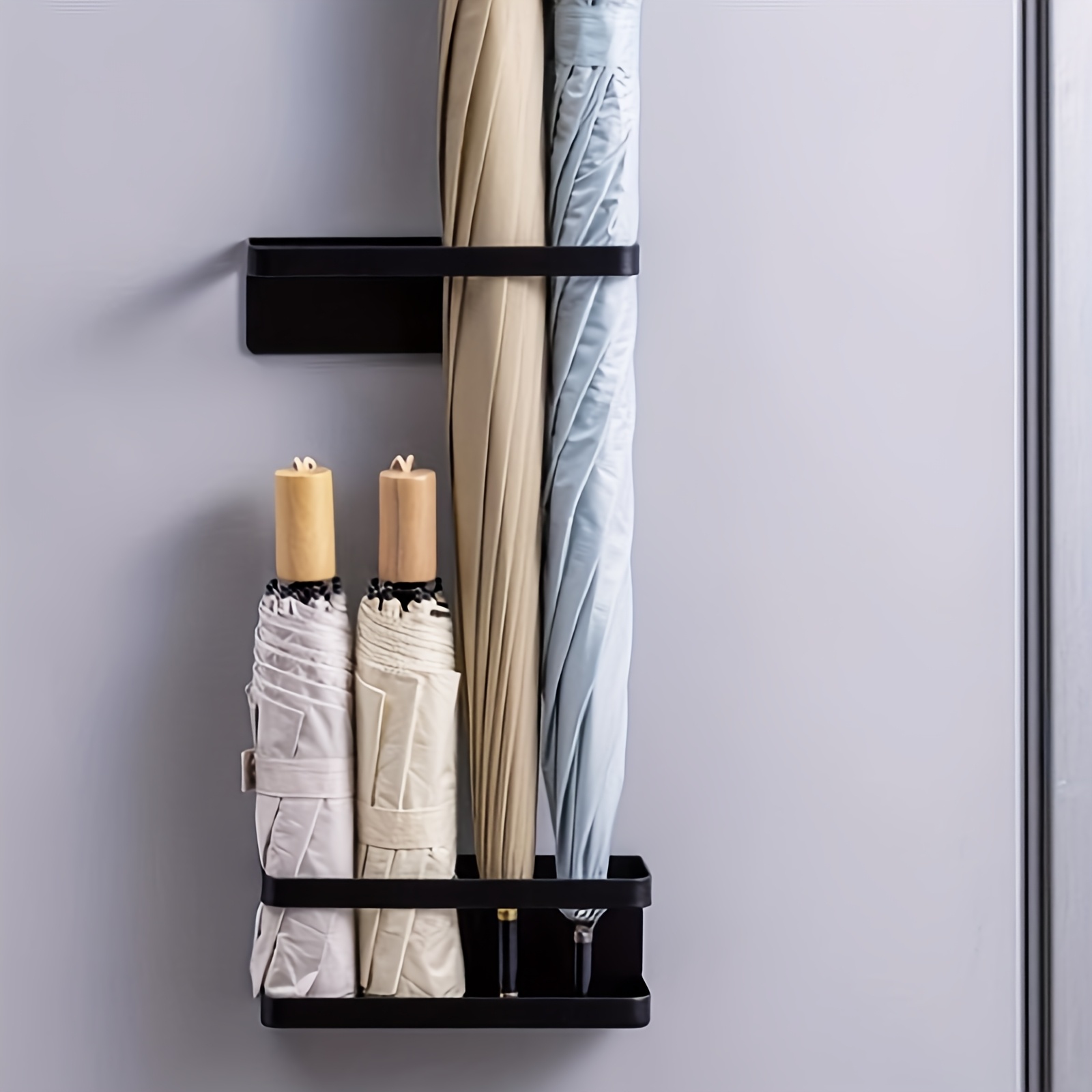 TEMU 2 stuks/1 set - Metalen magnetische parapluhouder, paraplu standaard in Japanse stijl, zonder boren, wandmontage, met lekplaat - moderne