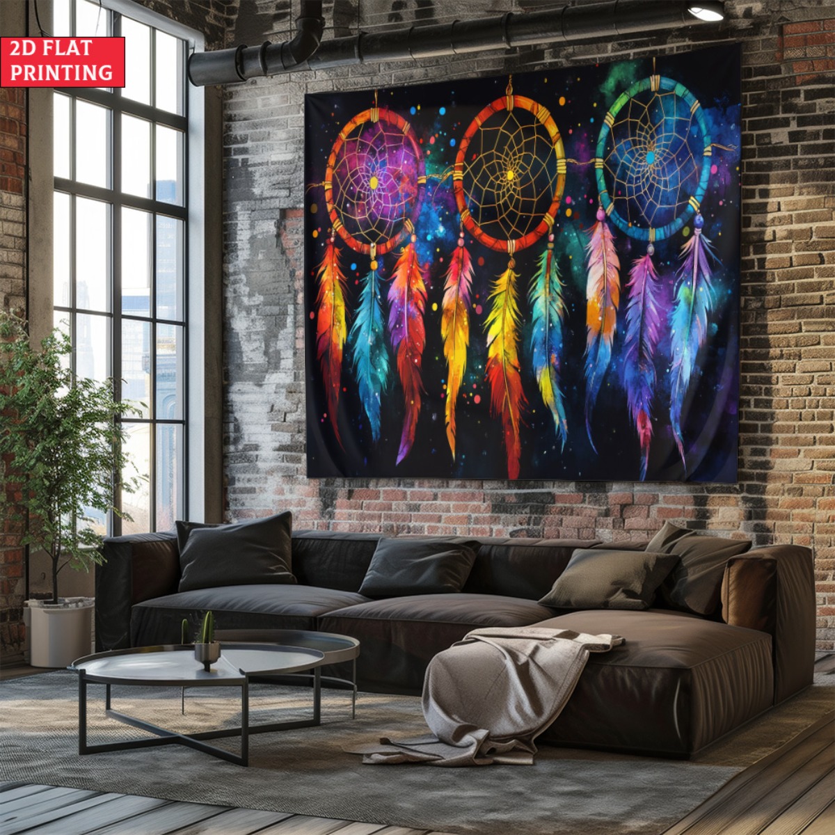 TEMU 2d Flat, 1pc Dreamcatchers With Feathers Digital Printed Tapestry, Polyester High-definition Printing Hanging Cloth, Living Room, Bedroom,