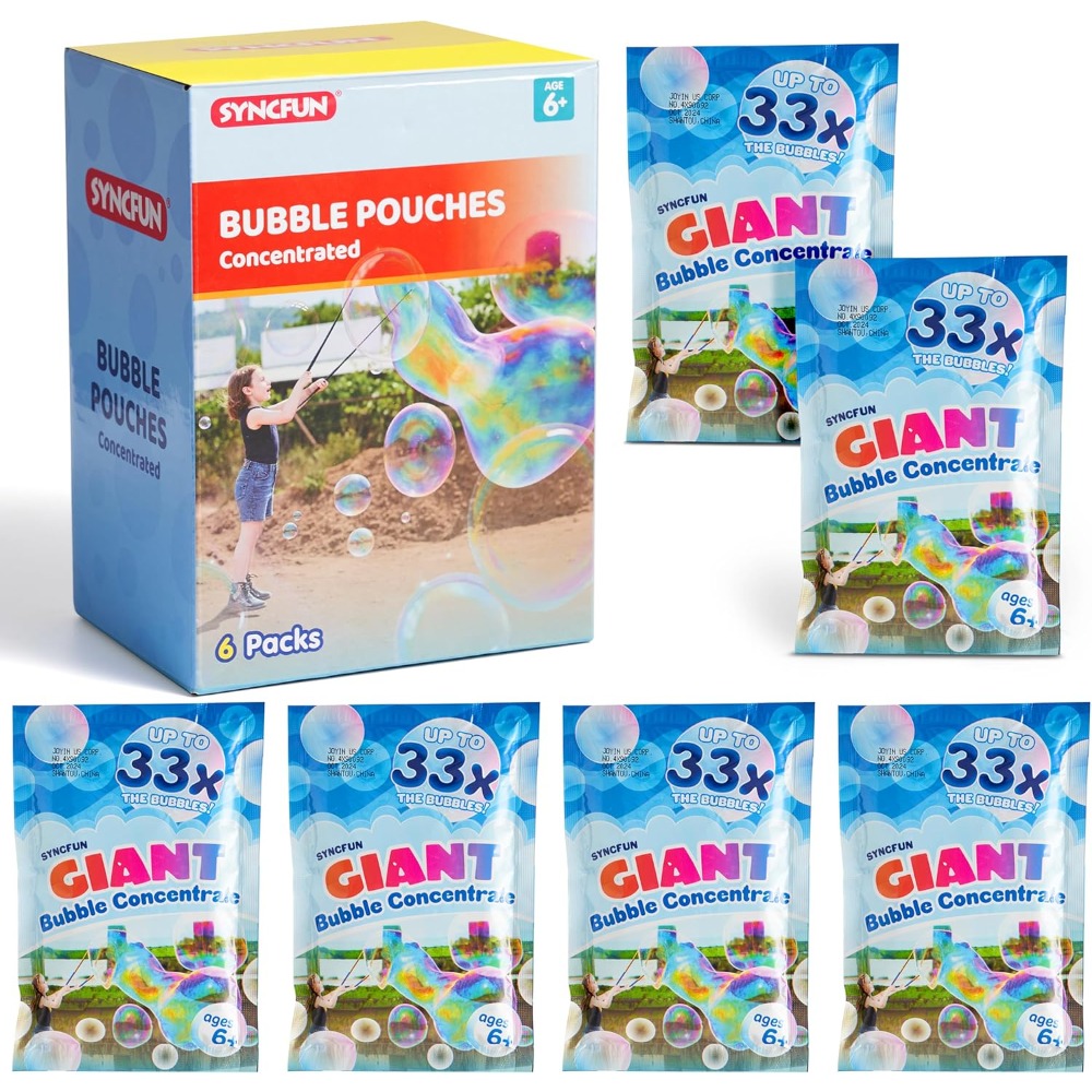 Enormous For Bubble Solution (up To 4.5 Gallons), 6 Pouches Concentrated Solution Refill For Bubble Machine, Wands, Blower, Halloween Party