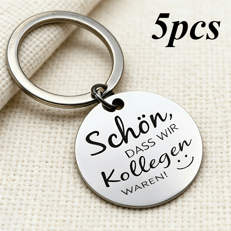 5pcs Colleague Farewell Commemorative Stainless Steel Keychain "glad To Have Colleagues" German Engraved Ornament Workplace Farewell Gift Portable Gadget